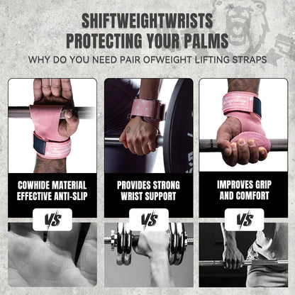 MANUEKLEAR Gym Straps Weight Lifting, Double Leather Lifting Straps for Men Deadlift with Cushion Wrist Loop, Gym Lifting Wrist Wraps for Weightlifting