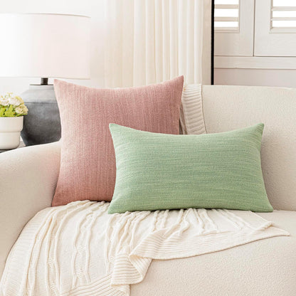 Foindtower Set of 2 Decorative Textured Burlap Linen Throw Pillow Covers Farmhouse Boho Cushion Cover Solid Accent Pillowcase for Couch Sofa Bed Living Room Home Decor,18×18 Inch,Dusty Pink