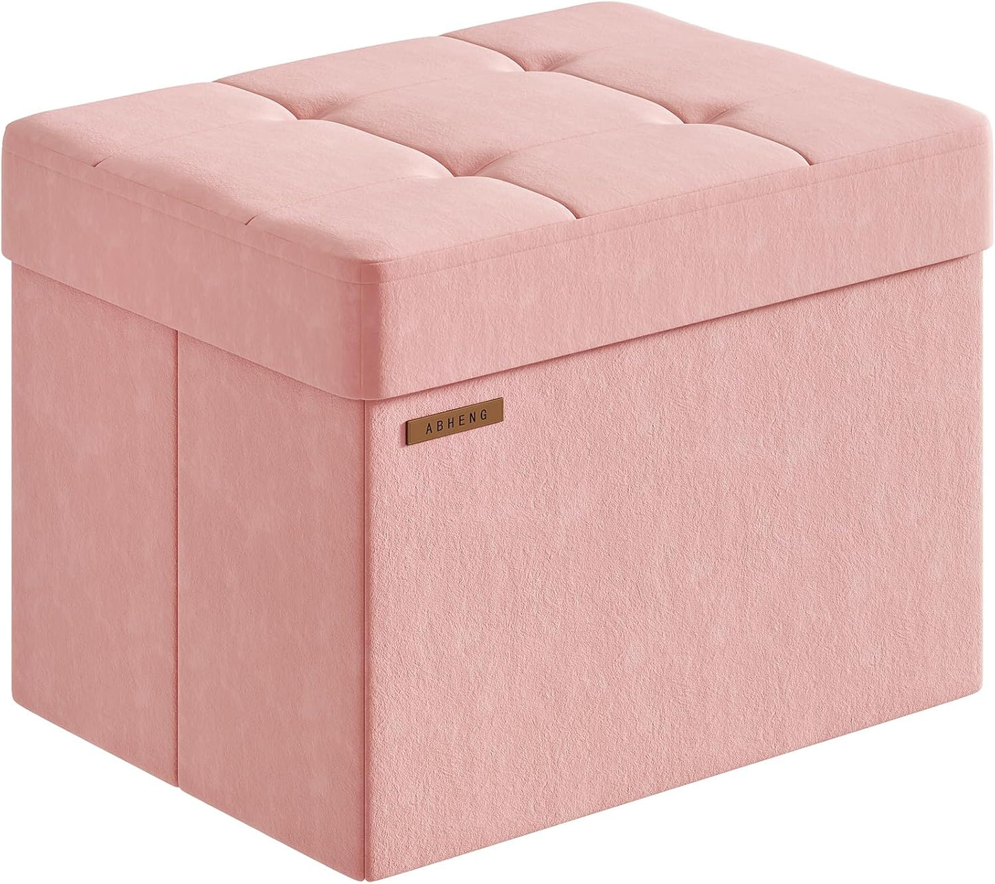 ABHENG Folding Storage Ottoman, Velvet Storage Bench, Footrest, Foot Stool,for Living Room, Bedroom and Office,12.2 x 16.1 x 12.2 Inches, 200 kg Load Capacity,Jelly Pink,UASND03P