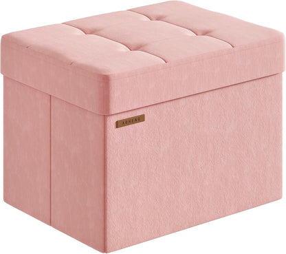 ABHENG Folding Storage Ottoman, Velvet Storage Bench, Footrest, Foot Stool,for Living Room, Bedroom and Office,12.2 x 16.1 x 12.2 Inches, 200 kg Load Capacity,Jelly Pink,UASND03P