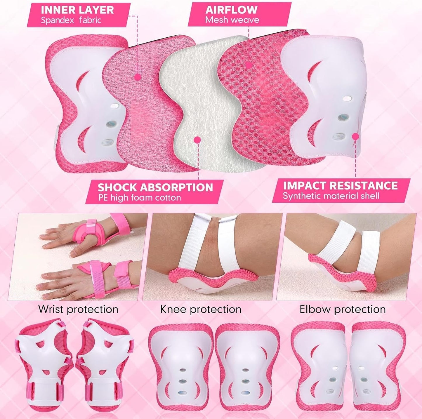 Honoson 7 Pcs Skateboard for Toddlers Beginners Knee Elbow Pads Wrist Guards Gear Set