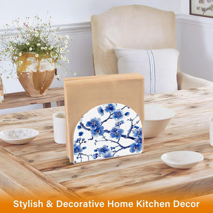 Blue Peach Blossom Kitchen Napkin Holders, Napkin Dispenser for Table, Kitchen Home Décor Paper Storage - 2 pcs
