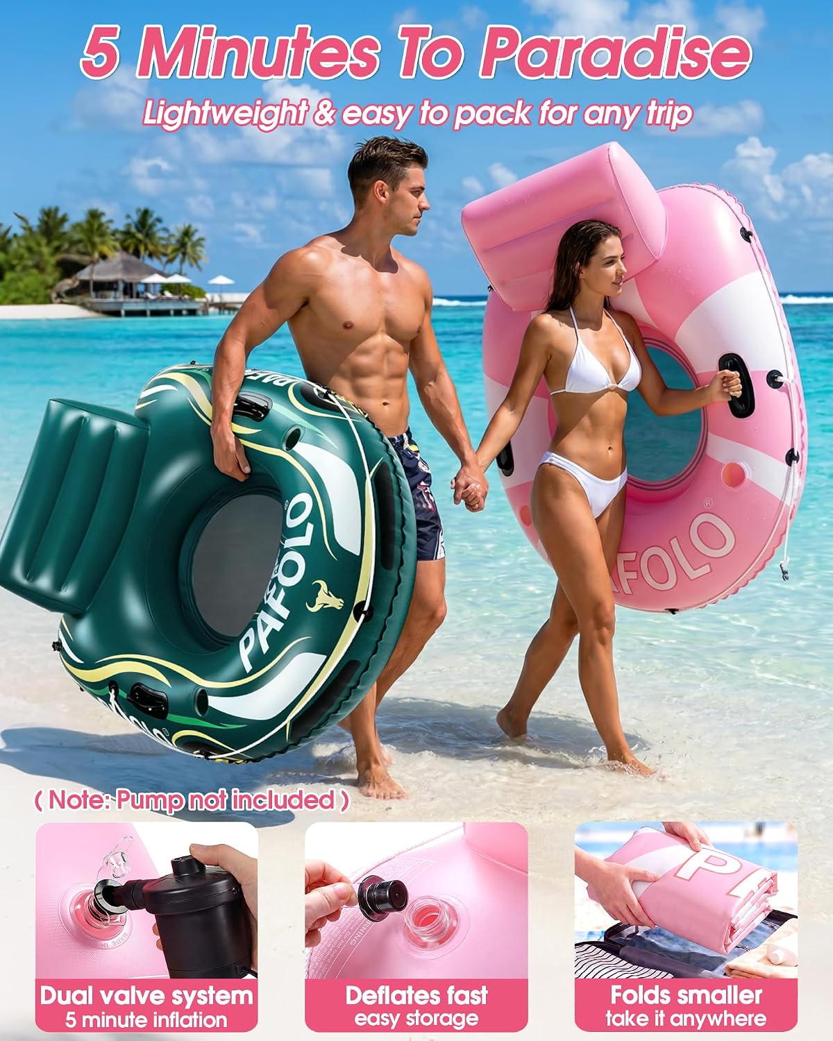 River Tubes for Floating Heavy Duty, 53" Inflatable Pool Floats Adult, Water Tube with Mesh Seat, Full Support Headrest, 2 Cup Holder, 450lb Capacity - Ideal for Pool, River, Lake Float
