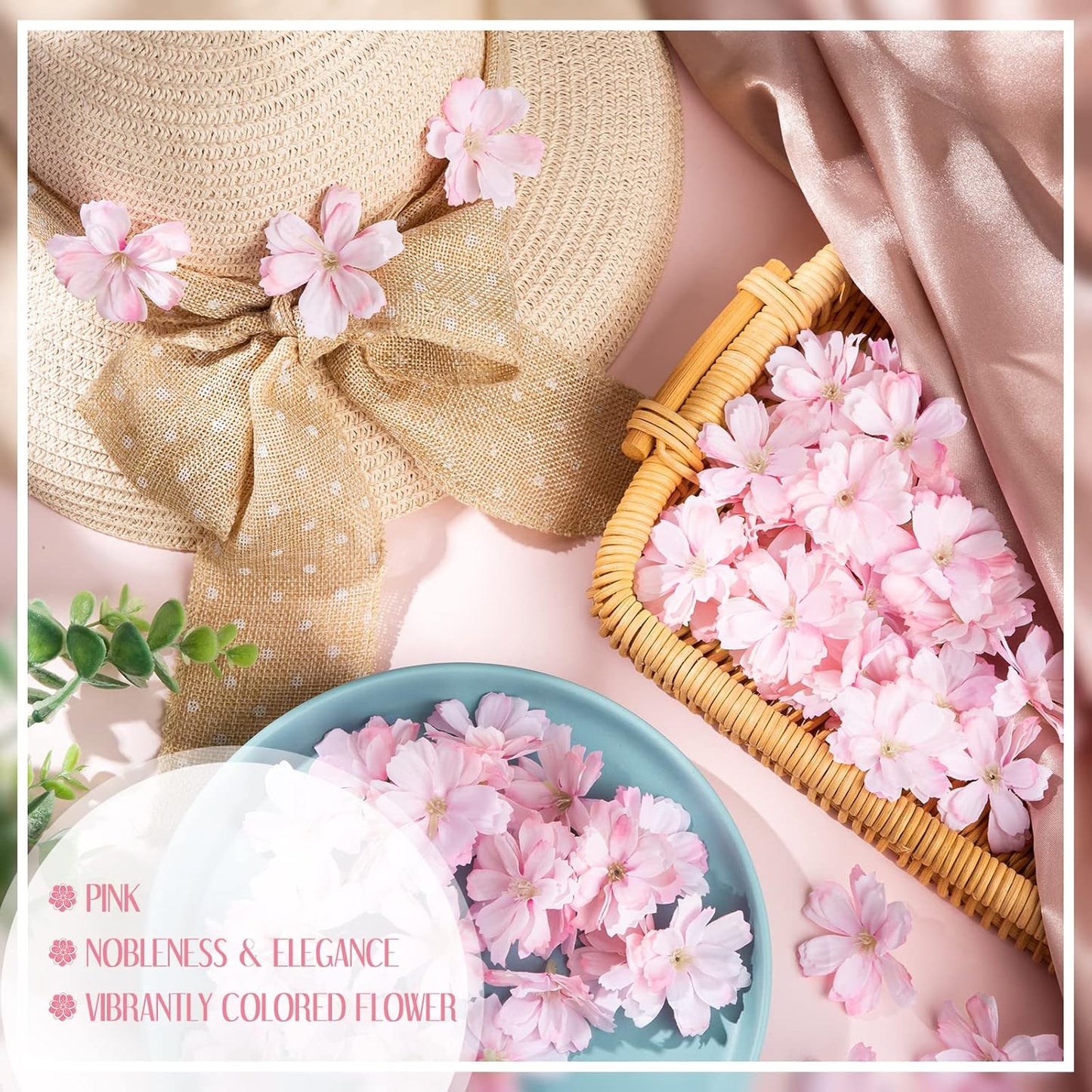 WILLBOND 100 Pieces Mini Faux Flower Heads Cherry Blossom Flowers for Crafts Artificial Silk Plum Blossom Heads for Graduation Cap Home Room Wedding Party Marriage Car Hats, 1.8 Inch (Pink)