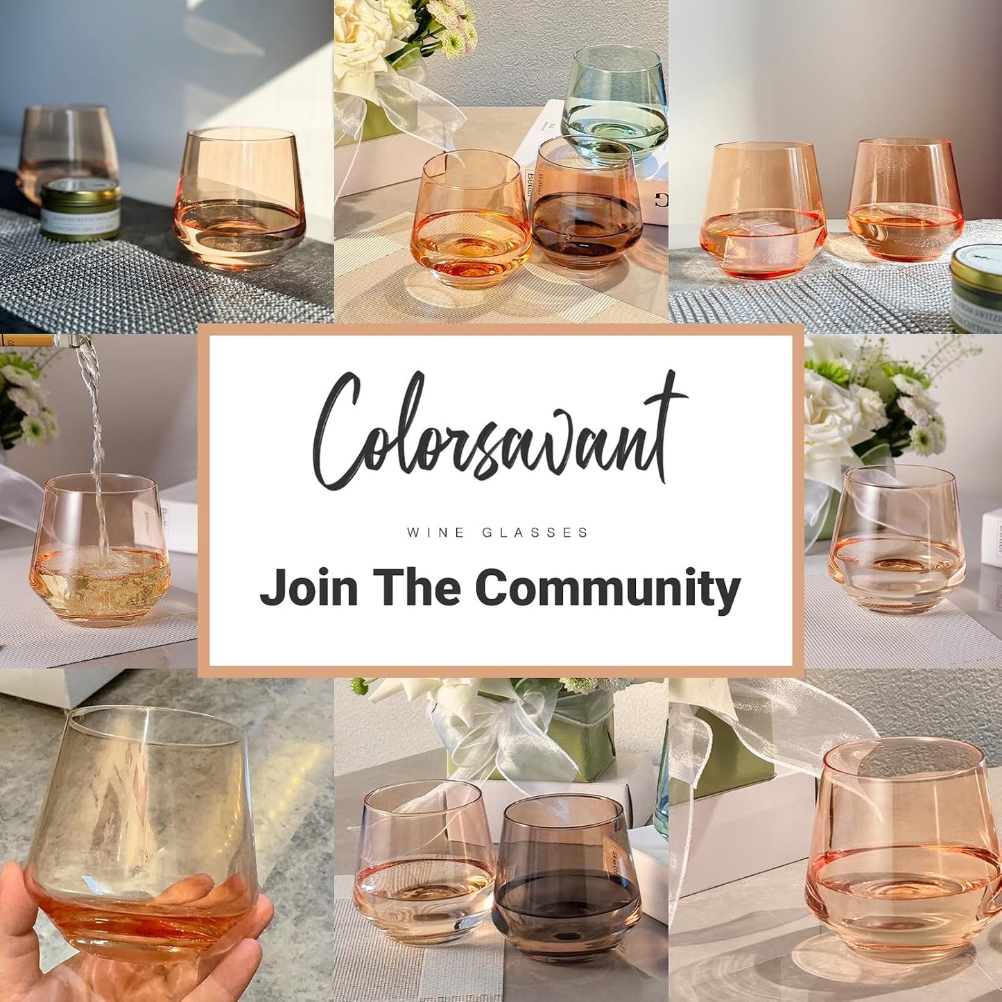 Stemless Wine Glasses Set 6 - Peach Color Stemless Wine Glasses - 14oz Tumbler - Peach Glassware for Wine or Soft Drinks - Unique Valentine's Day Gifts
