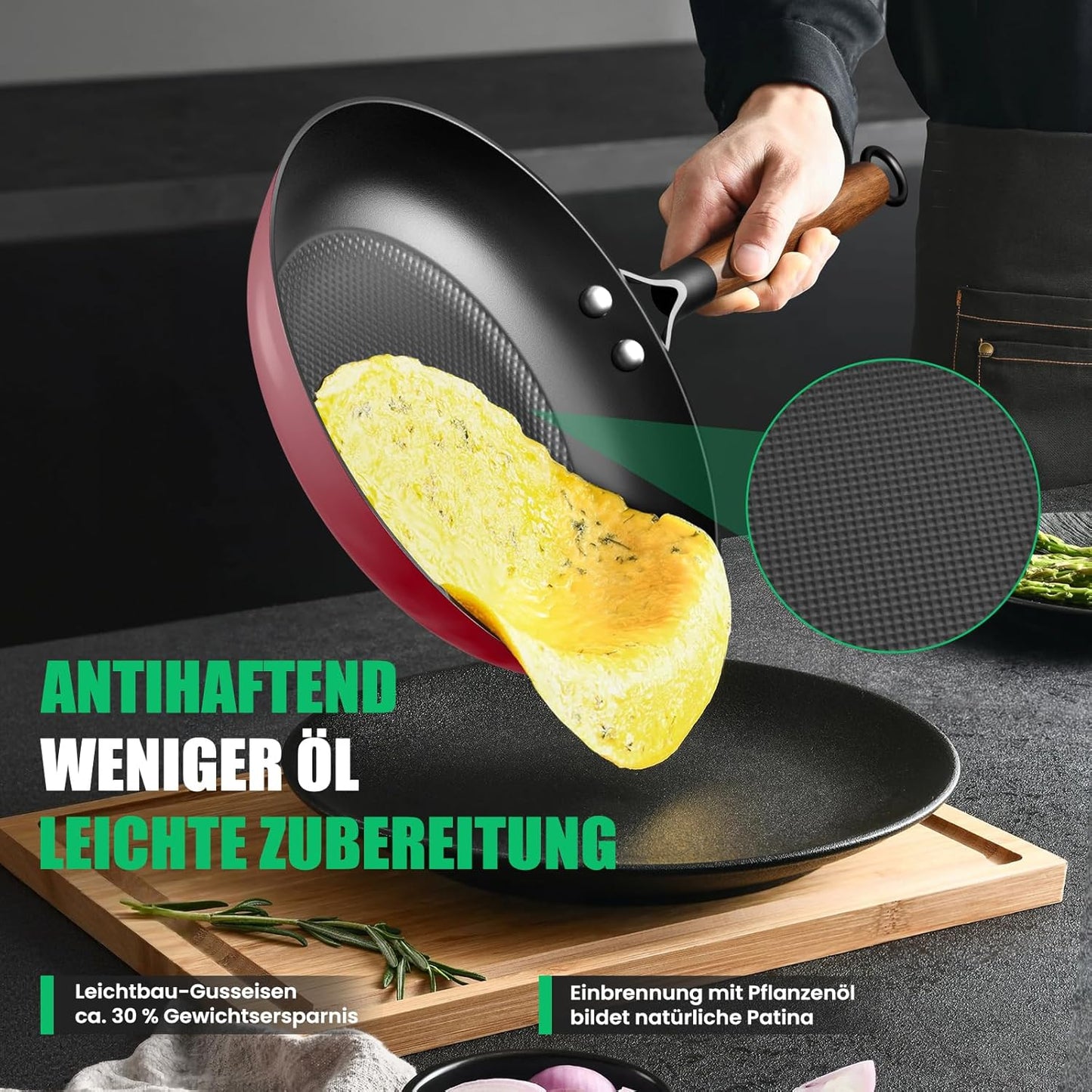 YUTANN Nonstick Frying Pan, 8 inch Enameled Cast Iron Pan Kitchen Healthy Egg Fry Pan Omelette with Detachable Handle, Lightweight Pre-seasoned Cast Iron Skillet, Dishwasher & Oven Safe