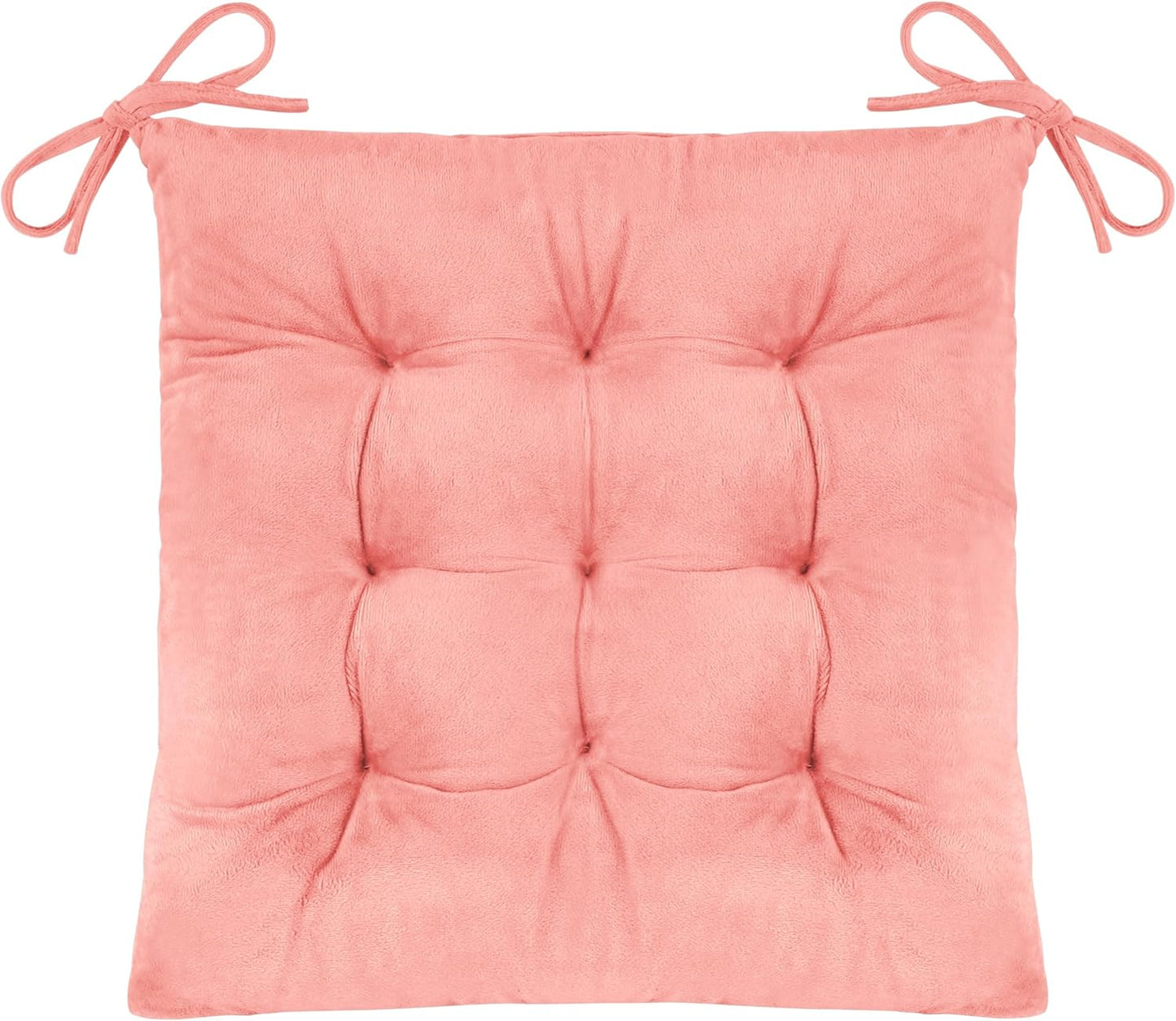 1 Pack Tufted Kitchen Chair Cushions Soft Indoor Chair Pads with Ties Thick Square Seat Cushions for Dining Room 15.5"x15.5" Pink