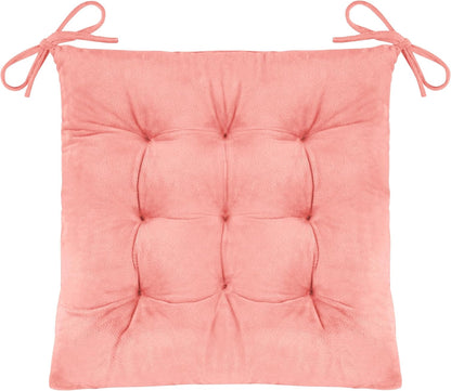 1 Pack Tufted Kitchen Chair Cushions Soft Indoor Chair Pads with Ties Thick Square Seat Cushions for Dining Room 15.5"x15.5" Pink