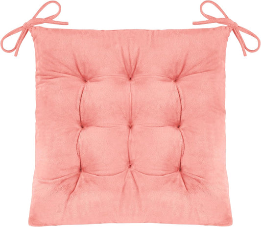 1 Pack Tufted Kitchen Chair Cushions Soft Indoor Chair Pads with Ties Thick Square Seat Cushions for Dining Room 15.5"x15.5" Pink