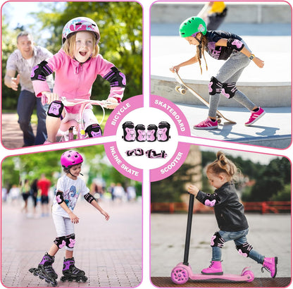 2PM SPORTS Knee Pads for Kids, Wrist Guards Knee and Elbow Pads Set with Drawstring Bag, Protective Gear Set for Girls Boys Roller Skating Cycling Skateboard