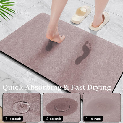 Blush Pink Bathroom Mat Rugs 47x17 Long Diatomaceous Earth Bath Mat Large Quick Dry Bath Mat Non Slip Rubber Backed Super Absorbent Shower Mat, Thin Bathroom Runner Rugs Floor Mat Fit Under Door