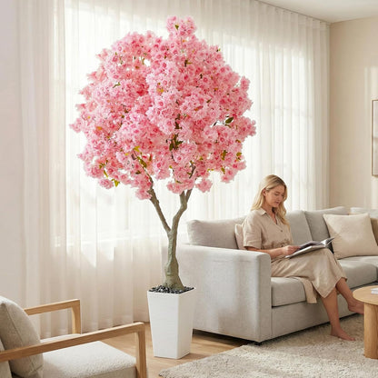 Artificial Cherry Blossom Tree 6FT Tall Pink Fake Sakura Flowers Tree, Fake Plants Indoor Decor for Spring Living Room Home House Entryway Bedroom Office Inside Wedding Party Valentine's Day