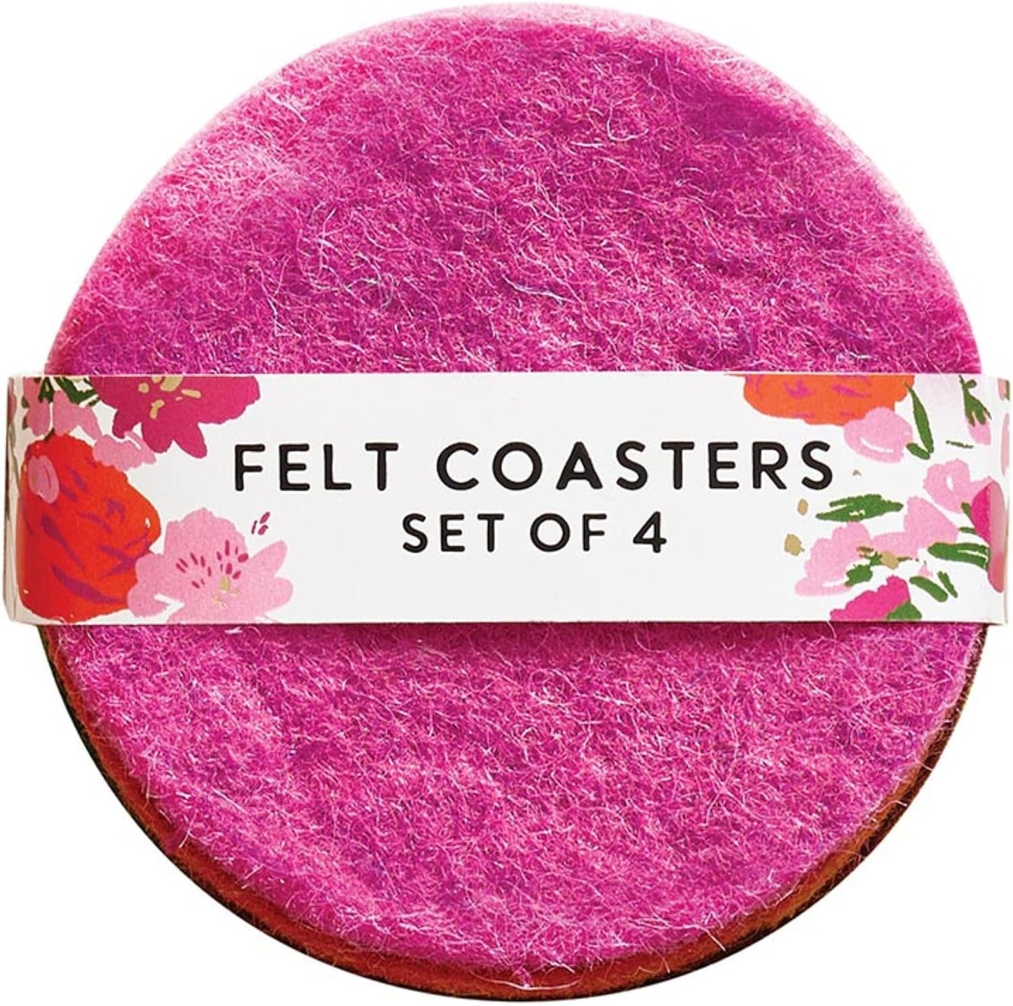 Santa Barbara Design Studio Wool Felt Coasters for Drinks Absorbent Round Moisture Wicking Coaster, Set of 4, Pink/Spice/Maroon/Green