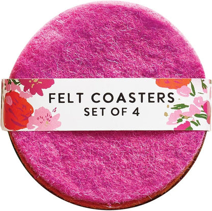 Santa Barbara Design Studio Wool Felt Coasters for Drinks Absorbent Round Moisture Wicking Coaster, Set of 4, Pink/Spice/Maroon/Green