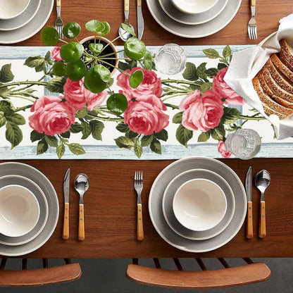 Pink Rose Eucalyptus Floral Leaves Summer Table Runner, Spring Kitchen Dining Table Decoration for Valentine's Day Home Party Decor 13x72 Inch (Pink)