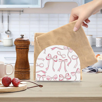Light Pink Bowknot Cute Coquette Bow Napkin Holder for Table Acrylic Cocktail Napkin Holders Decorative Tissue Dispenser Vertical Napkin Holder for Home Decor Kitchen Dining, 2 PC