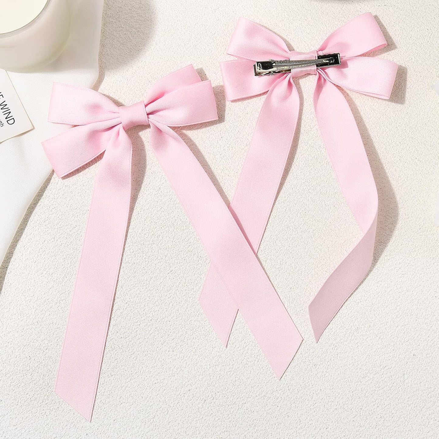 Silky Satin Hair Bows and Ribbons: 2PCS Pink Alligator Clips for Ponytail Holders, Hair Accessories for Women, Girls, Toddlers, and Teens