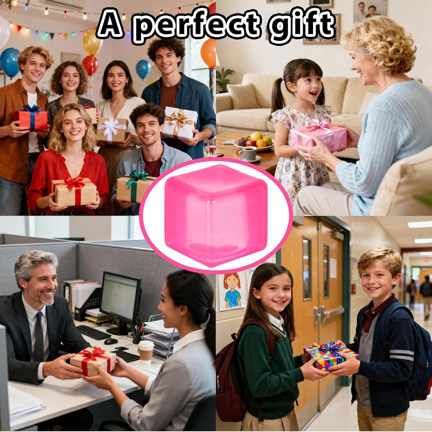 Ice Cube Squishy Stress Ball,1.98"*1.98" Medium Squishy Cube Fidget Toy, Ice Cube Pieces Silent Nice Square Shape Anxiety Sensory Squishy Fidget Toy Slow Rise, Classroom Prizes, Calming Kids(Pink)