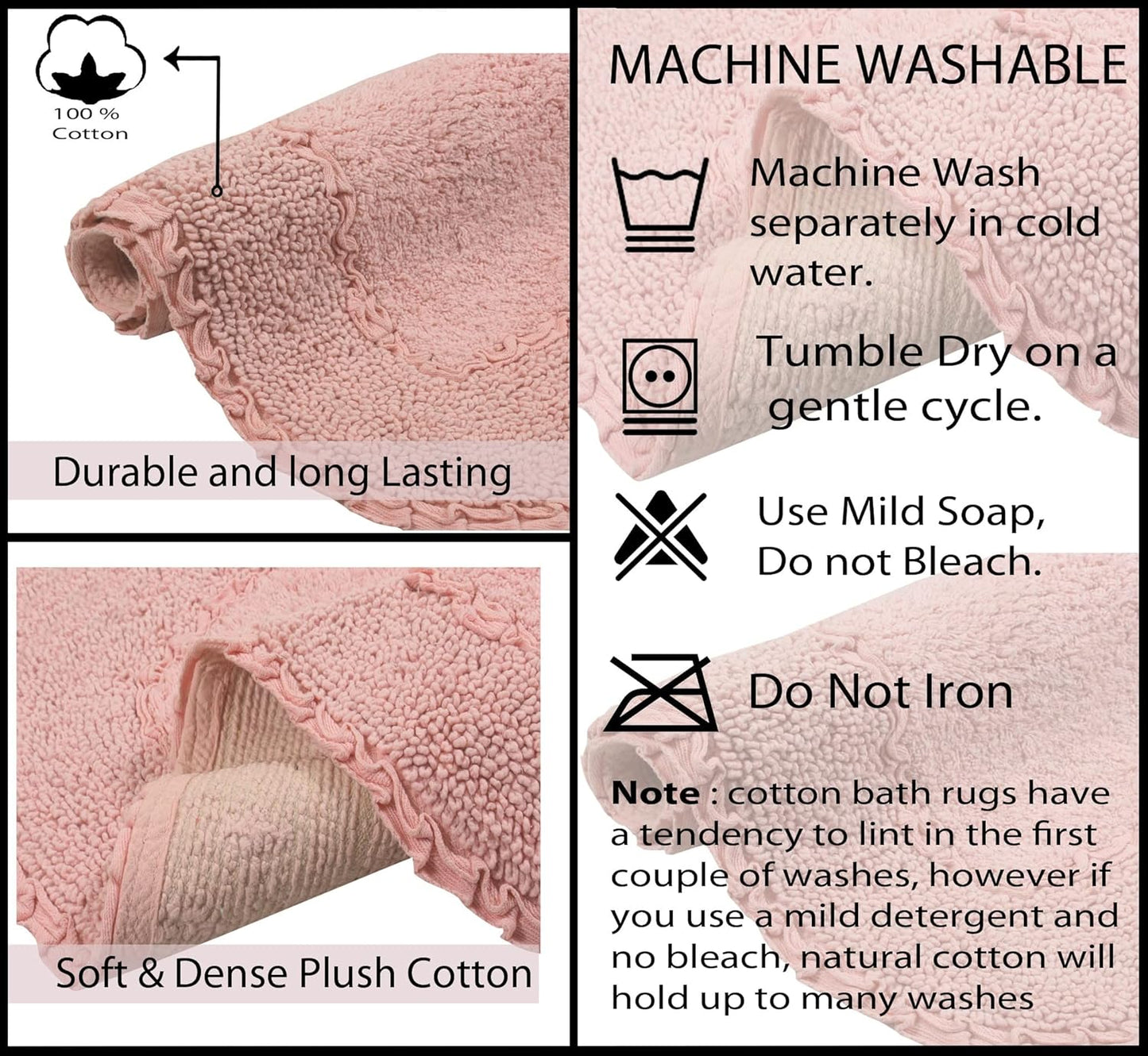 Home Weavers Radiant Collection 100% Cotton Bathroom Rugs Set, Bathroom Décor, Washable Rug, Extra Soft and Absorbent Bath Rug, Kitchen Mat, Bath Mat Set, Bath Floor Mat Non Slip, 22" Round, Pink