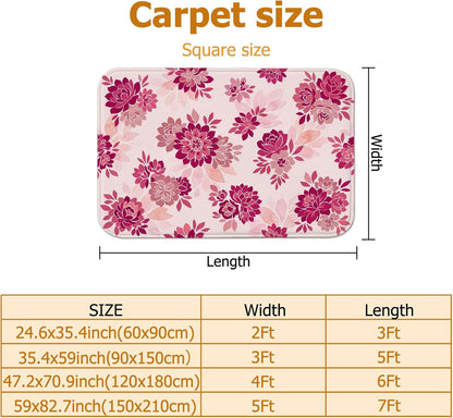 Flower Area Rug, Floral Modern Leaf Petal Spring Peach Low Pile Sponge Aesthetic Rectangle Home Floor Carpet Rugs for Living Room Bedroom Under Table Dining Decor 5' X 7'
