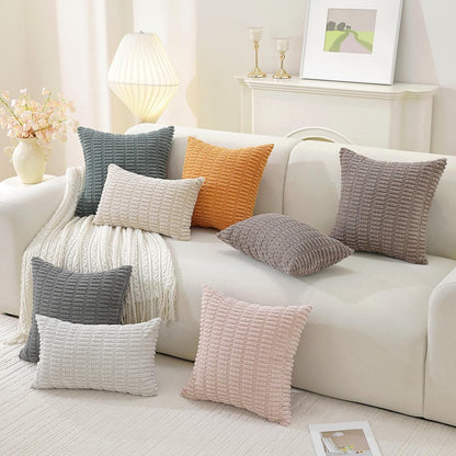 Set of 2 Corduroy Decorative Throw Pillow Covers 22x22 Inch, Boho Striped Pillow Covers Farmhouse Home Decor for Sofa Living Room Couch Bed,Light Pink