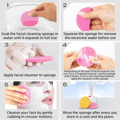 50-Count Compressed Facial Sponges|Kickleen 100% Natural Cellulose Cosmetic Spa Sponges for Daily Facial Cleansing|Makeup and Mask Removal|Exfoliating|Skin Massage|Pore Exfoliation (50 Count (Pink))