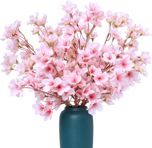 SITUMEIZI 6Pcs Artificial Cherry Blossom Branches Decor Fake Flowers Silk Spring Faux Flowers 16" Peach Bouquet for Home Wedding Bedroom Japanese Decoration DIY Table Centerpiece Arrangement(Pink)
