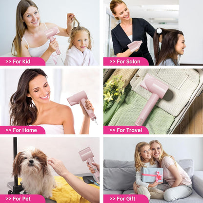 Ionic Hair Dryer, 110000 RPM High-Speed BLDC Motor, Fast Drying Blow Dryer with Negative Ion Technology, 8 Heat & Speed Modes for Curly Thick & Fine Hair, Low Noise Lightweight, Baby Pink