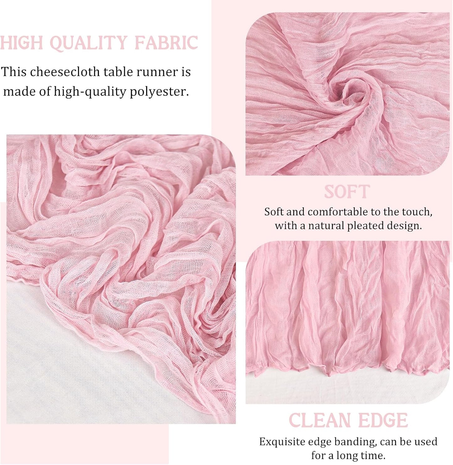 2 Pack 120 Inch Pink Cheesecloth Table Runner Boho Rustic Gauze Sheer Romantic 10 FT Long Cheese Cloth Table Runner for Bridal Baby Shower Wedding Party Birthday Holiday Home Easter Decor