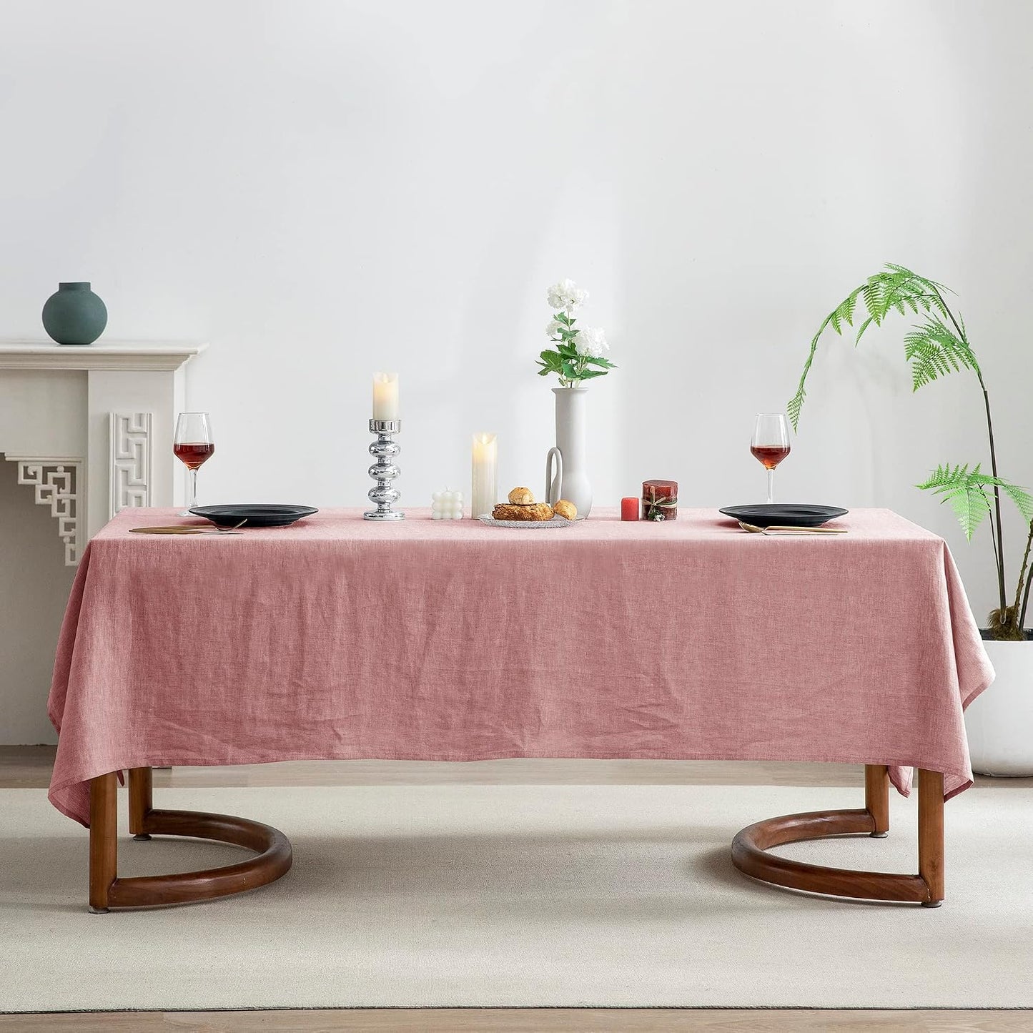 EVERLY 100% Pure Linen Rectangle Tablecloths 60x108Inches for Dining,Buffet Parties,Picnic,Events,Weddings and Restaurants,Decorative Halloween,Thanksgiving Machine Washable Tablecloths-Muddy Pink