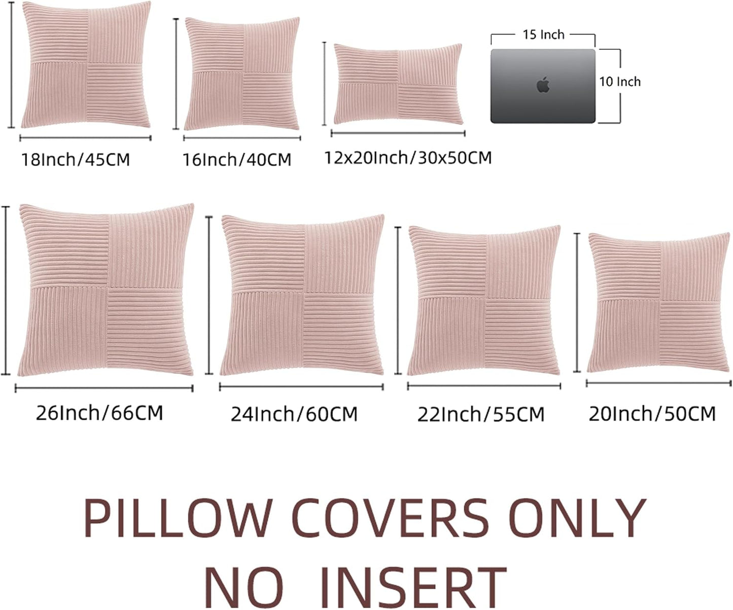 Fancy Homi Blush Pink Lumbar Decorative Throw Pillow Covers 12x20 Inch for Living Room Couch Bed, Rustic Farmhouse Boho Home Decor, Soft Striped Corduroy Rectangle Accent Cushion Case 30x50 cm