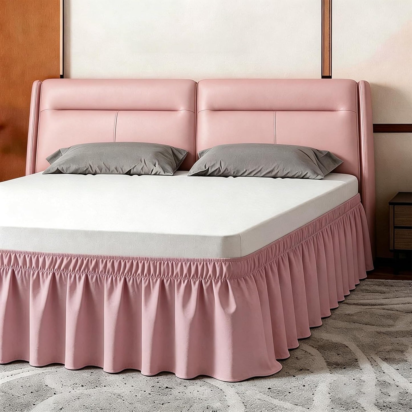 ANARACHON Full Bed Skirt, Elastic Wrap Around Bed Skirt Full Size, Bed Skirts for Adjustable Bed, Easy Fit with 14" Drop Length Tailored Drop Dust Ruffle (Pink)