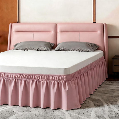 ANARACHON Full Bed Skirt, Elastic Wrap Around Bed Skirt Full Size, Bed Skirts for Adjustable Bed, Easy Fit with 14" Drop Length Tailored Drop Dust Ruffle (Pink)