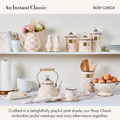 MACKENZIE-CHILDS Square Cork-Back Coaster Set, Table Coasters for Drinks, Set of 4, Pink-and-White Rosy Check