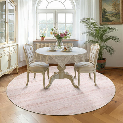 6FT Round Area Rug for Living Room, Washable Boho Moroccan Geometric Rug, Soft Low Pile Non Slip Large Indoor Carpet for Bedroom Dining Room Home Office, Neutral Farmhouse Rug,Pink