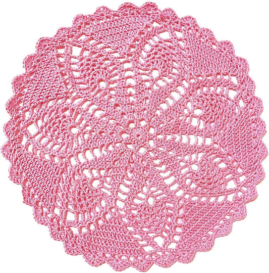 11 to 12 inches Pineapple Flower Lace Doilies Handmade Crochet Placemats Table Coasters Anniversary Mother's Day Vintage Wedding Party Decor (Pink,1PC)