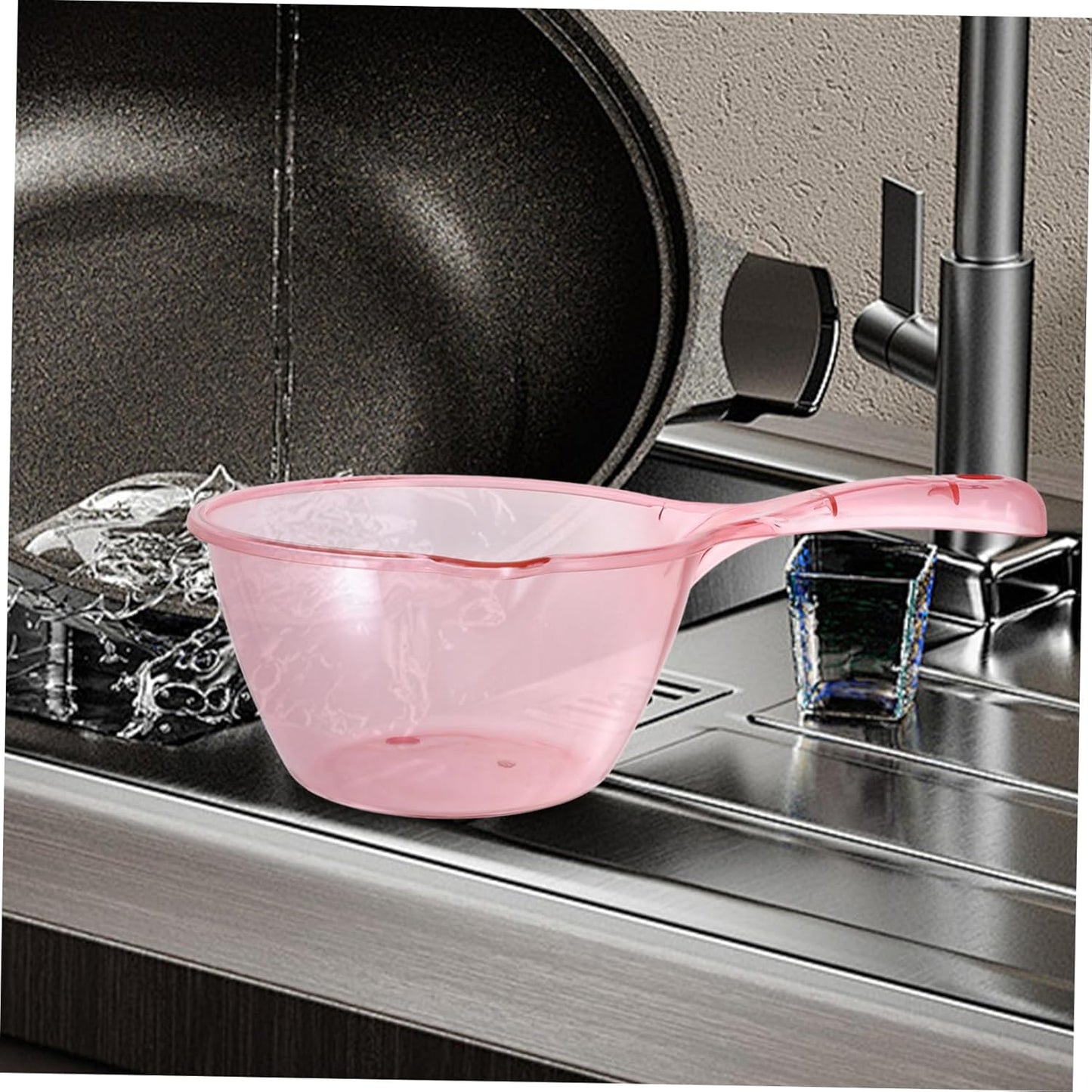 VICASKY 3pcs Water Ladle for Home Kitchen and Bath Thickened Transparent Scoops with Long Handle Multi Purpose Watering Bathing and Cooking Scoop in Pink Light Green and Brown