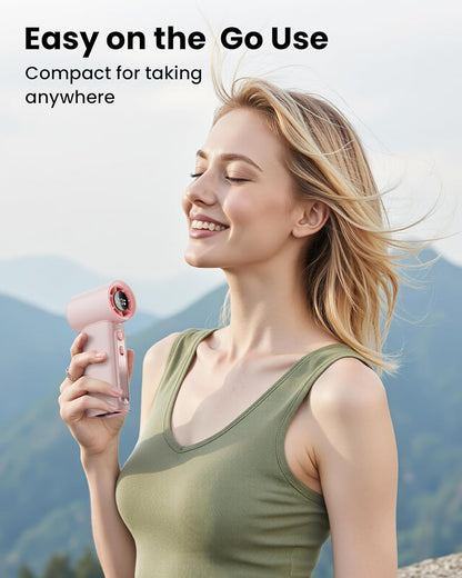 Koonie 19000 RPM High Speed Portable Handheld Fan,100 Speeds Mini Turbo Fan, 3600mAh, 12H Max Cooling Time, Digital Display, 5" Height, Rechargeable Hand Fan for Outdoor Indoor Pink