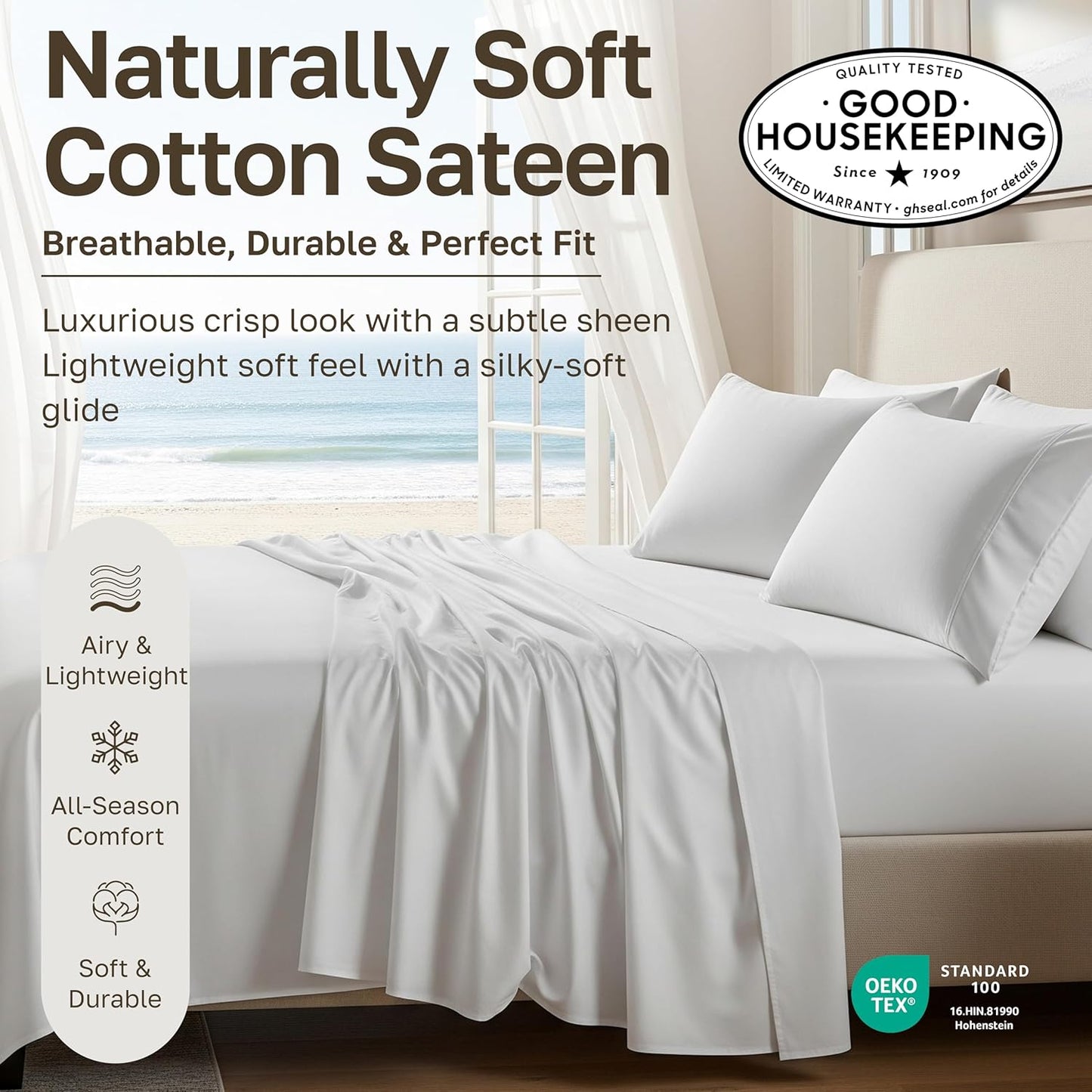California Design Den Queen Sheet Set - Natural 100% Cotton Bed Sheets Queen Size Bed Set with Deep Pockets, Soft Sateen Weave, Breathable and Durable Bedding (Pink)
