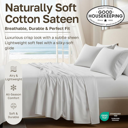 California Design Den Queen Sheet Set - Natural 100% Cotton Bed Sheets Queen Size Bed Set with Deep Pockets, Soft Sateen Weave, Breathable and Durable Bedding (Pink)