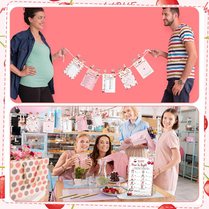 Patelai 321 Cherry Baby Shower Decorations Games Supplies Pink She's The Cherry on Top Baby Shower Games Themed Don't Say Sign for Cherries Themed Gender Reveal Birthday Party Decorations Supplies