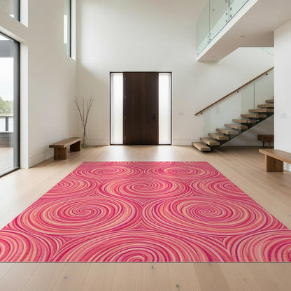 Design&I 4'x6' Easy Clean Abstract Abstract Accent Rug, Peach for Playroom, Bedroom, Reading Nook, Sleek Flatweave Pet Friendly & Non-Slip Built-in Grip Floor Covering | 1967231