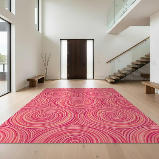 Design&I 4'x6' Easy Clean Abstract Abstract Accent Rug, Peach for Playroom, Bedroom, Reading Nook, Sleek Flatweave Pet Friendly & Non-Slip Built-in Grip Floor Covering | 1967231