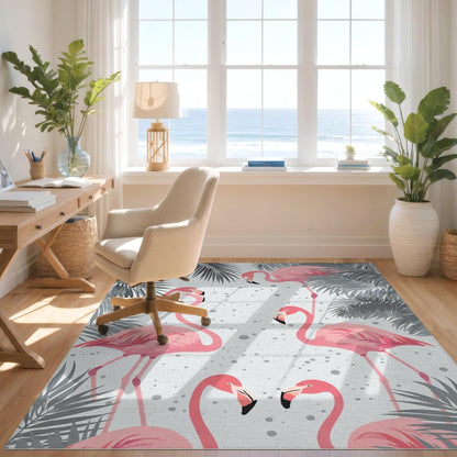 Design&I 4'x6' Machine Wash Ready Modern Palm Tree Area Rug, Light Grey for Home Office, Gaming Room, Under Desk, Chair-Friendly & Snag-Free Skid-Resistant Medium Carpet | 2088597