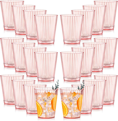 24 PCS Plastic Ribbed Drinking Glasses Pink 10oz Vintage Ripple Stemless Wine Glasses Cocktail Tumbler Glass Cups Disposable Retro Glasses Drinkware for Valentine Baby Shower Wedding