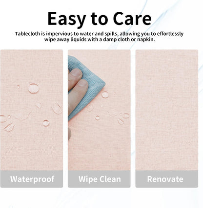 Easy-Going Faux Linen Waterproof Spill-Proof Tablecloth Stain Resistant Rectangle Table Cloth Wrinkle Free Decorative Fabric for Kitchen, Dining, Party, Weddings, Restaurants (60x84 in, Pink)