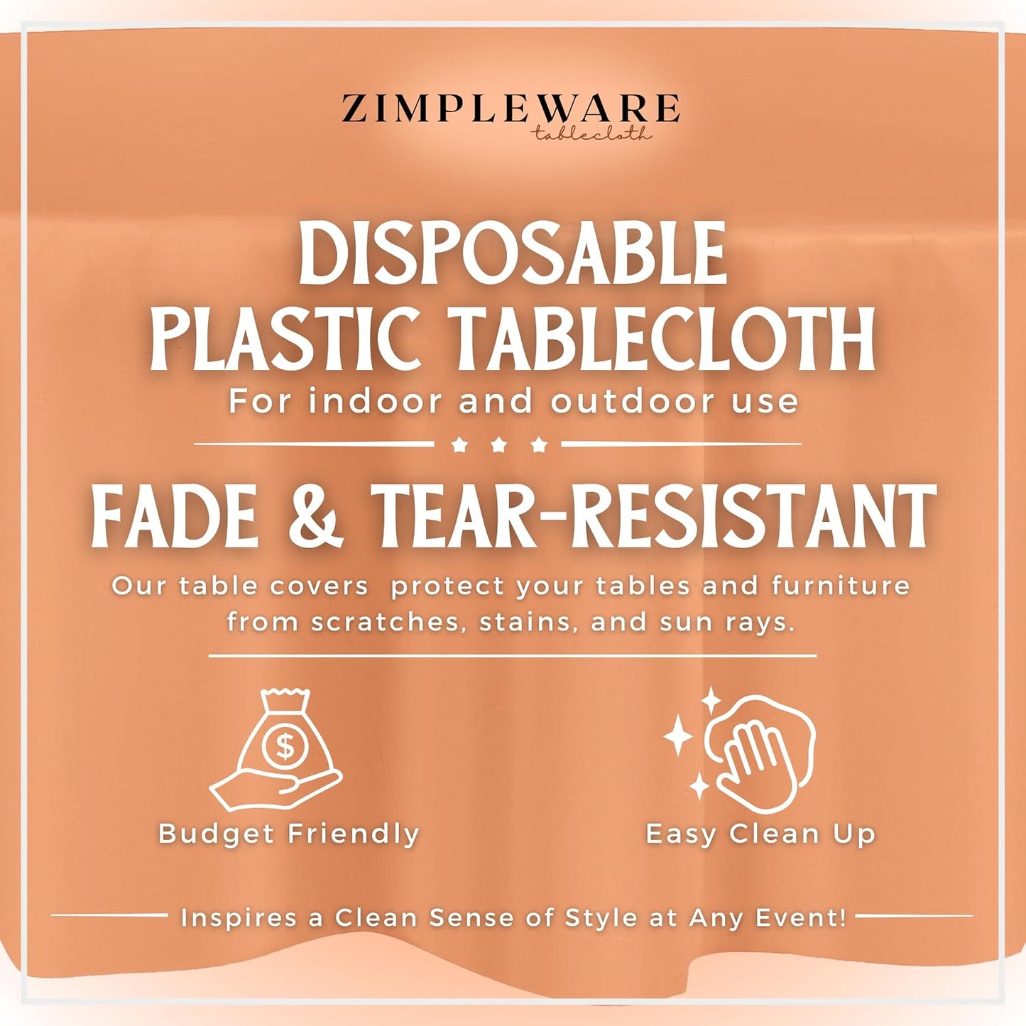 ZIMPLEWARE Premium Peach Plastic Table Cloth Disposable (6 Pack) Round Tablecloth (84in) Party Table Cloths Disposable, Perfect Table Cloth Round Cover for Any Table Up to 6 Feet
