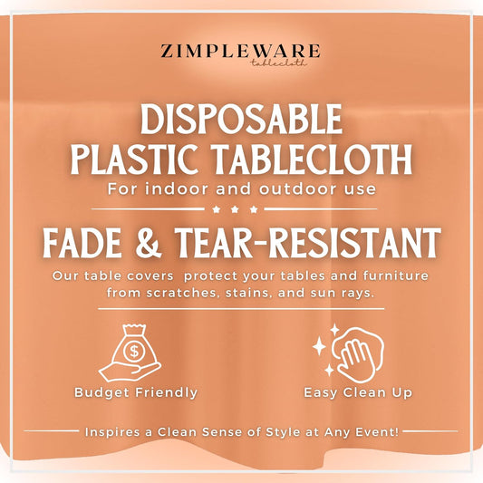 ZIMPLEWARE Premium Peach Plastic Table Cloth Disposable (6 Pack) Round Tablecloth (84in) Party Table Cloths Disposable, Perfect Table Cloth Round Cover for Any Table Up to 6 Feet