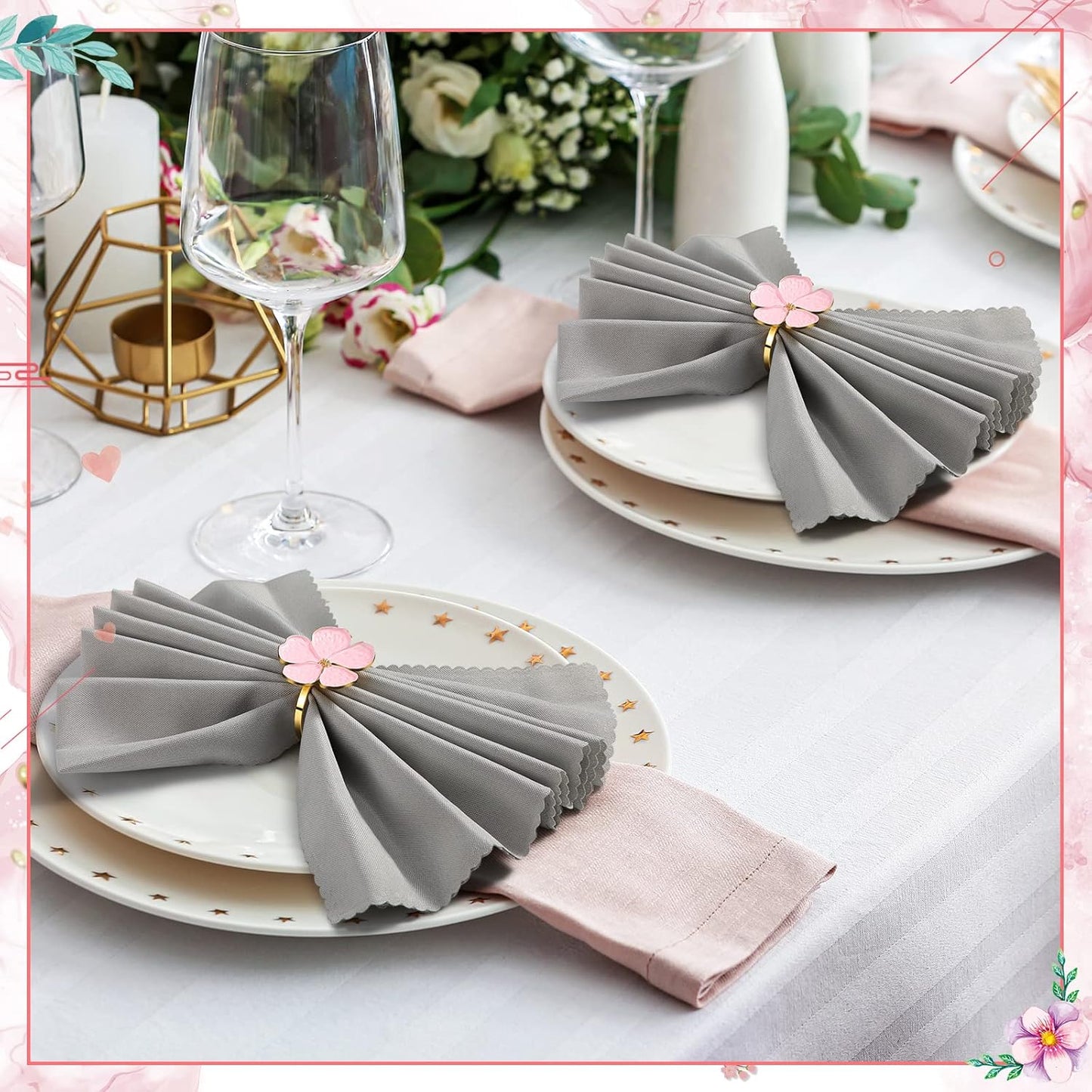 Patelai 6 Pcs Flower Napkin Rings Bulk Pink Gold Cloth Napkin Holder Floral Serviette Buckle Elegant Table Decor for Wedding Birthday Baby Shower Christmas Party Dinner Banquet Daily Use