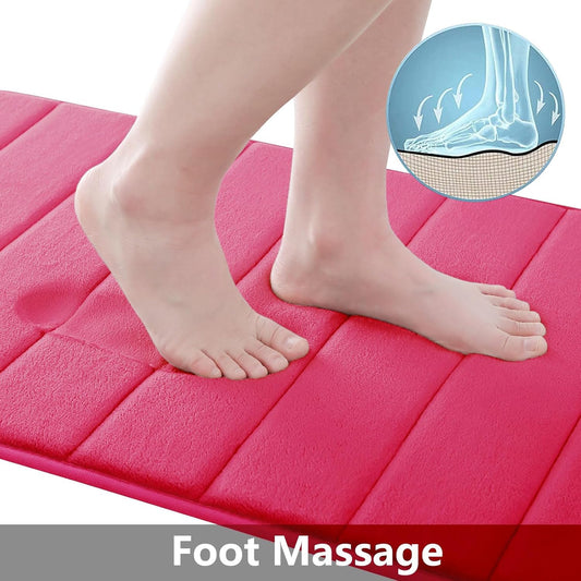Buganda Bathroom Mat Set, 2 Piece Memory Foam Bath Mat and U-Shaped Toilet Rug, Machine Wash Dry, Soft Non Slip Absorbent Bath Rug for Bathroom, Shower and Tub (24" x 16"+24" x 20", Deep Pink)